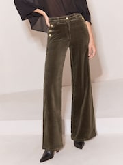 Oliwkowa zieleń - Lipsy High Waist Sailor Buttons Wide Leg Jeans - Obraz 2 z 6