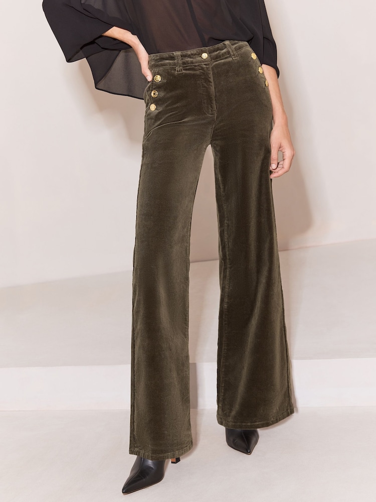 Oliwkowa zieleń - Lipsy High Waist Sailor Buttons Wide Leg Jeans - Obraz 2 z 6 Oliwkowa zieleń - Lipsy High Waist Sailor Buttons Wide Leg Jeans - Obraz 2 z 6