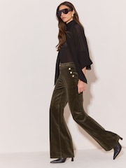 Oliwkowa zieleń - Lipsy High Waist Sailor Buttons Wide Leg Jeans - Obraz 3 z 6