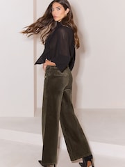 Oliwkowa zieleń - Lipsy High Waist Sailor Buttons Wide Leg Jeans - Obraz 6 z 6