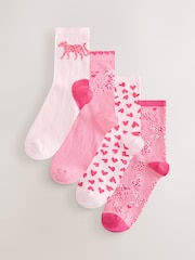 Pink/Red Hearts Leopard Ankle Socks 4 Pack - Image 1 of 7