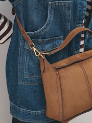 Tan Brown Suedette Structured Cross Body Bag - Image 3 of 3