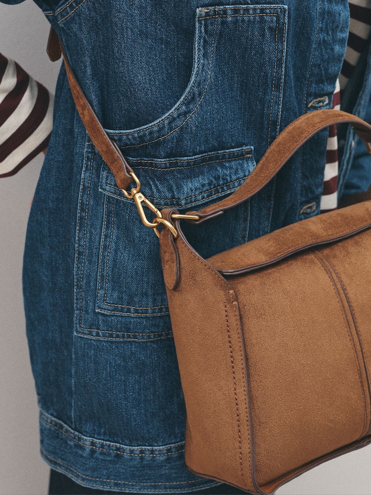 Tan Brown Suedette Structured Cross Body Bag - Image 3 of 3 Tan Brown Suedette Structured Cross Body Bag - Image 3 of 3