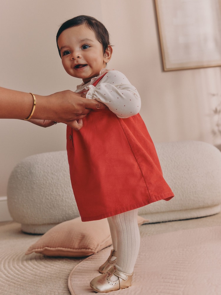 Κόκκινο Κοτλέ - Baby Pinafore Long Sleeve Bodysuit And Tights 3 Piece Set (0mths-2yrs) - Εικόνα 5 του 5