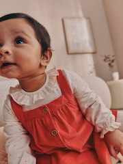 Red Cord Baby Pinafore Long Sleeve Bodysuit And Tights 3 Piece Set (0mths-2yrs) - Image 6 of 11