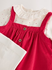 Red Cord Baby Pinafore Long Sleeve Bodysuit And Tights 3 Piece Set (0mths-2yrs) - Image 9 of 11