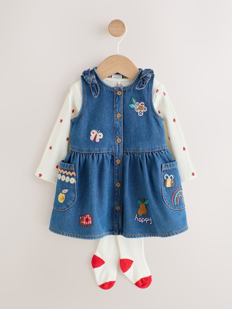 Denim bordado - Conjunto de Pichi y Bodi para Bebé 3 Pieces con medias (01 mes -22 años) - Imagen 1 de 6 Denim bordado - Conjunto de Pichi y Bodi para Bebé 3 Pieces con medias (01 mes -22 años) - Imagen 1 de 6