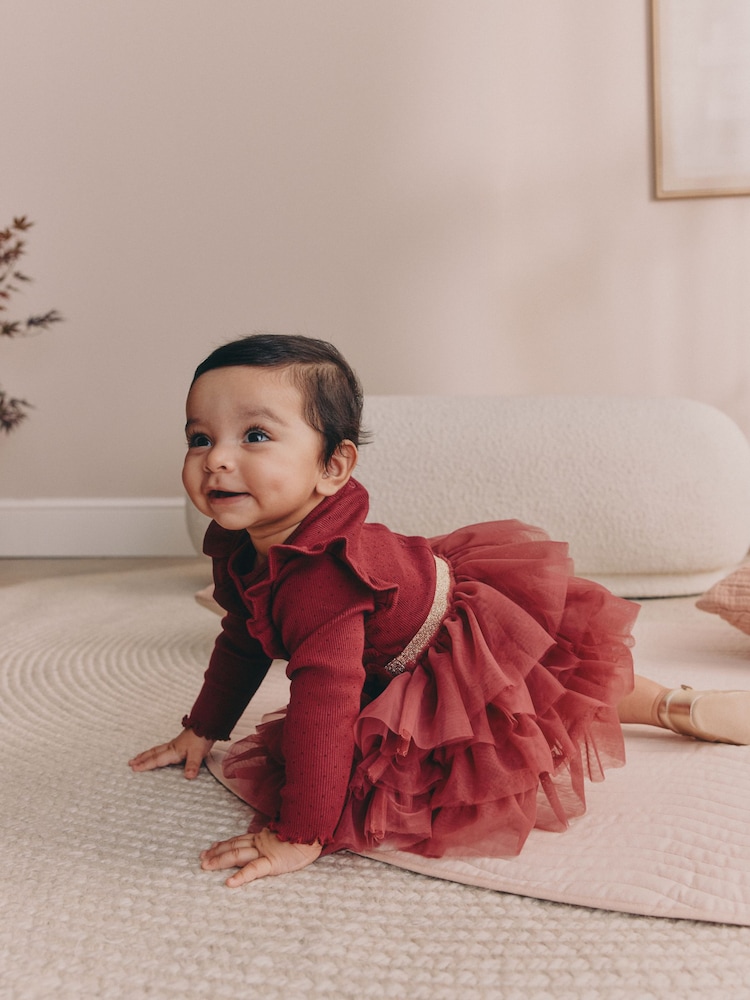 Burgundy Mesh Baby Long Sleeve Tutu Dress (0mths-2yrs) - Image 2 of 11