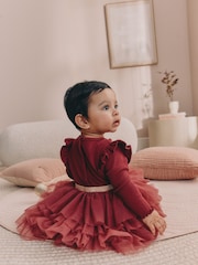 Burgundy Mesh Baby Long Sleeve Tutu Dress (0mths-2yrs) - Image 3 of 11