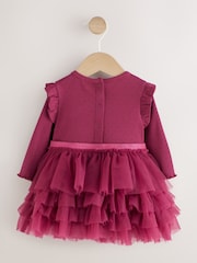 Burgundy Mesh Baby Long Sleeve Tutu Dress (0mths-2yrs) - Image 6 of 11