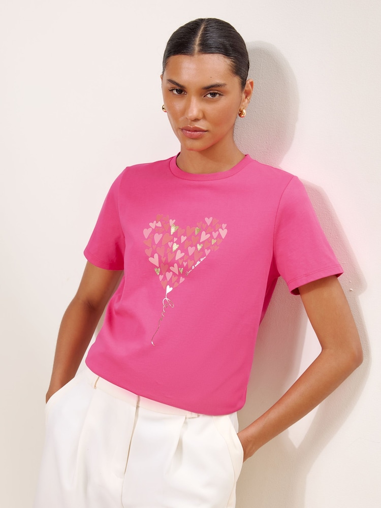 Lipsy Hot Pink Boyfriend Wear It With Love T-Shirt - Image 1 of 4 Lipsy Hot Pink Boyfriend Wear It With Love T-Shirt - Image 1 of 4