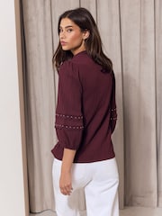 Lipsy Burgundy Red Stud Detail Crinkle Jersey Top - Image 4 of 4