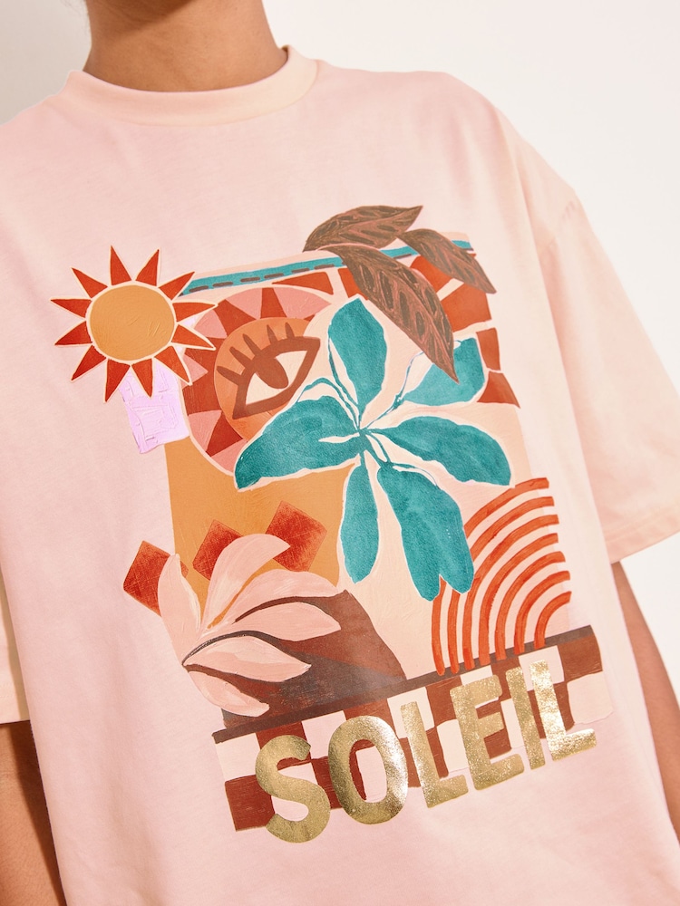 Lipsy Pink 'Soleil' Printed Oversized T-Shirt - Image 2 of 4