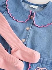 Denim Bow Baby Romper And Tights 2 Piece Set (0mths-2yrs) - Image 7 of 9