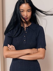 Lipsy Navy Blue Knitted Polo Collar Mini Dress - Image 3 of 6