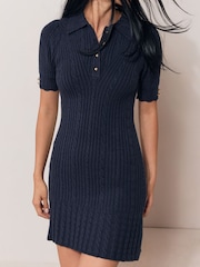 Lipsy Navy Blue Knitted Polo Collar Mini Dress - Image 6 of 6