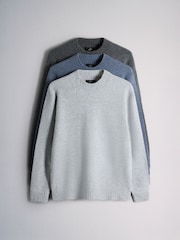 The Set 3 Pack Soft Knit Crew Jumper Grey/Blue - Image 1 of 14