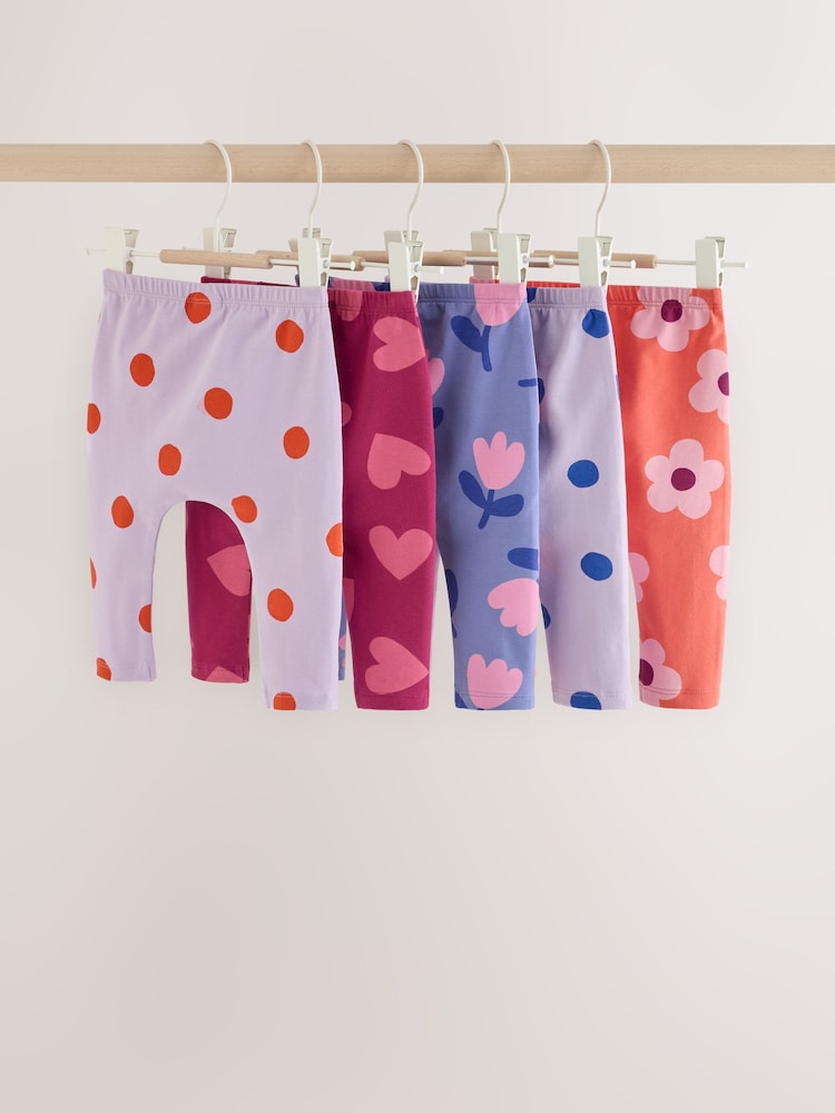 Lilac Purple Flower Baby Leggings 5 Pack (0mths-2yrs) - Image 2 of 11 Lilac Purple Flower Baby Leggings 5 Pack (0mths-2yrs) - Image 2 of 11