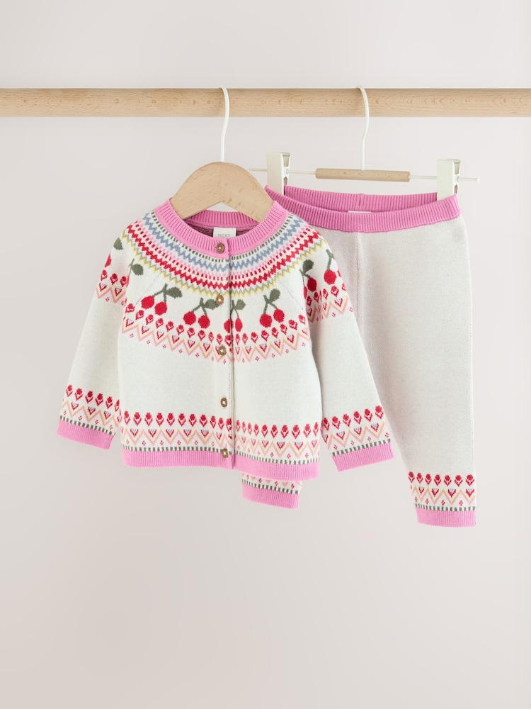 Ecru Fairisle Knitted Cardigan and Leggings Baby Set 2 Piece (0mths-2yrs) - Image 1 of 13 Ecru Fairisle Knitted Cardigan and Leggings Baby Set 2 Piece (0mths-2yrs) - Image 1 of 13