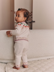 Ecru Fairisle Knitted Cardigan and Leggings Baby Set 2 Piece (0mths-2yrs) - Image 3 of 13