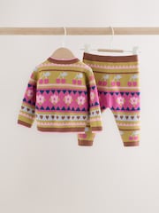 Green Fairisle Knitted Cardigan and Leggings Baby Set 2 Piece (0mths-2yrs) - Image 2 of 11