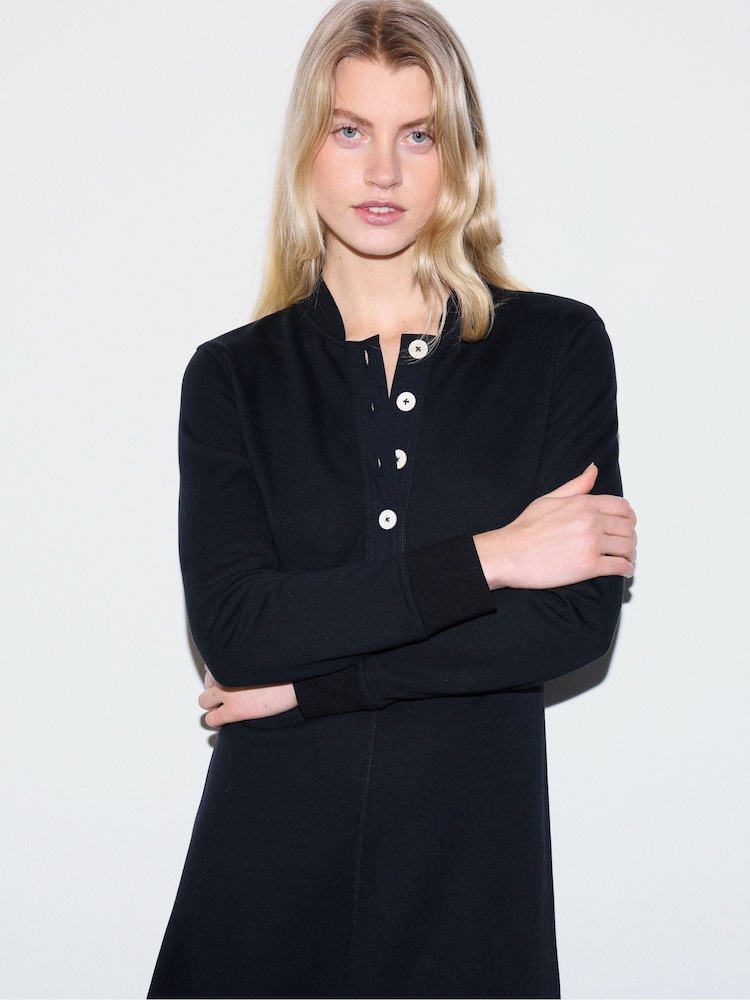 Jigsaw Blue Heavy Jersey Button Dress - Image 2 of 5 Jigsaw Blue Heavy Jersey Button Dress - Image 2 of 5