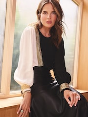 Love & Roses X Binky Black/Ivory Colour Block Embellished Blouse - Image 1 of 4
