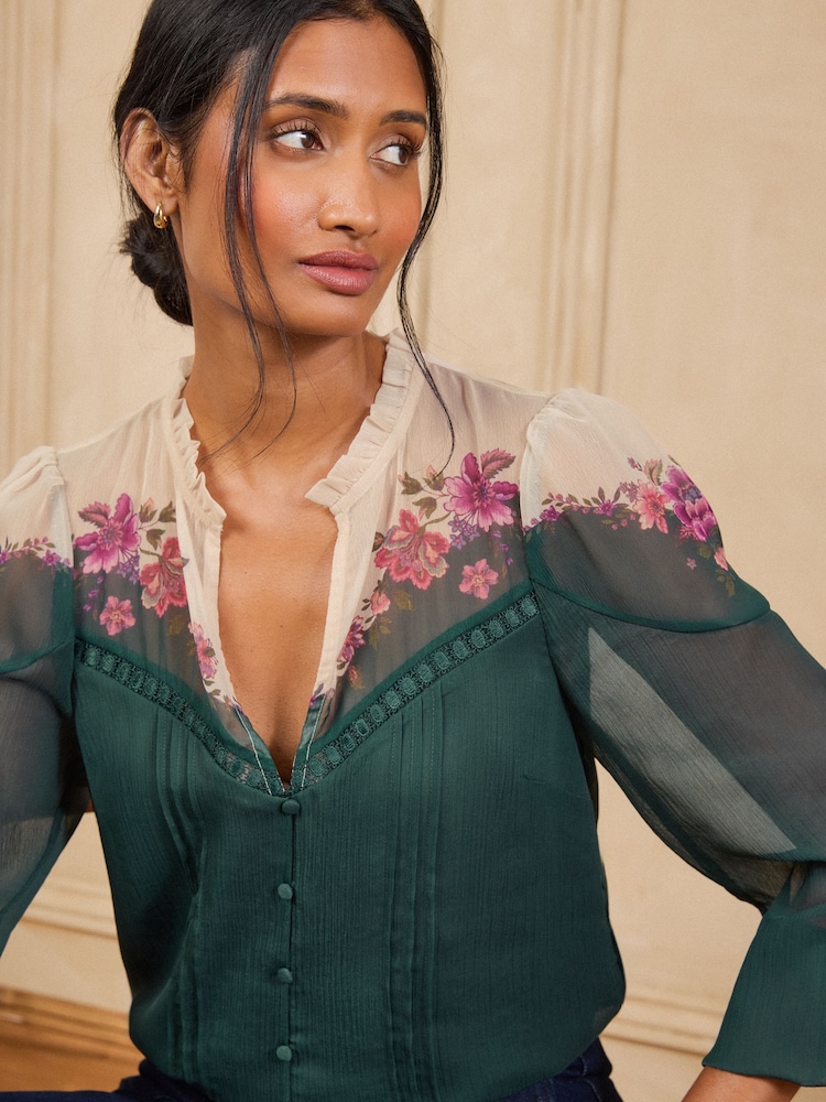Love & Roses Green Floral Touch of Print Long Sleeve Blouse - Image 2 of 4