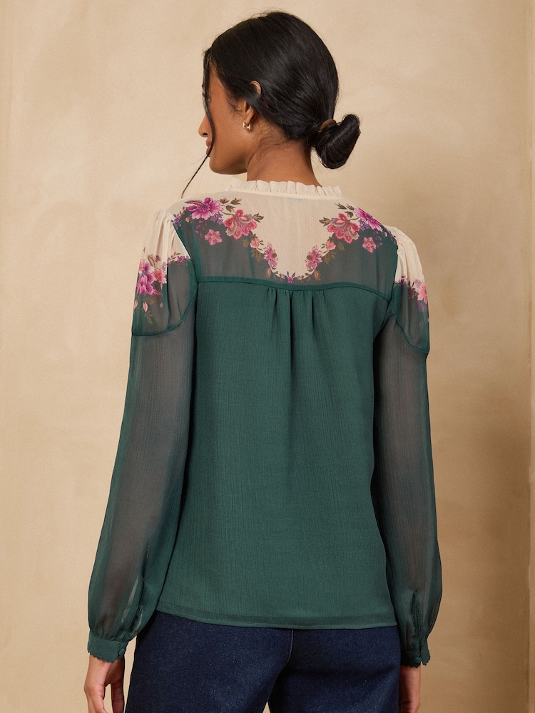 Love & Roses Green Floral Touch of Print Long Sleeve Blouse - Image 4 of 4