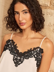 Love & Roses Ivory Lace Trim Satin V-Neck Camisole - Image 2 of 4