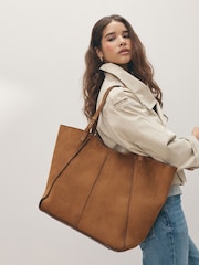 Tan Brown Suedette Structured Shoulder Bag - Image 1 of 2