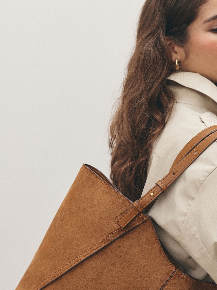 Tan Brown Suedette Structured Shoulder Bag - Image 2 of 2 Tan Brown Suedette Structured Shoulder Bag - Image 2 of 2