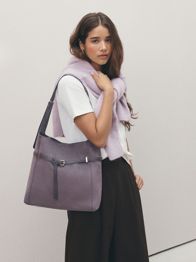 Grey Belted Slouchy Shoulder Bag - Image 1 of 4 Grey Belted Slouchy Shoulder Bag - Image 1 of 4
