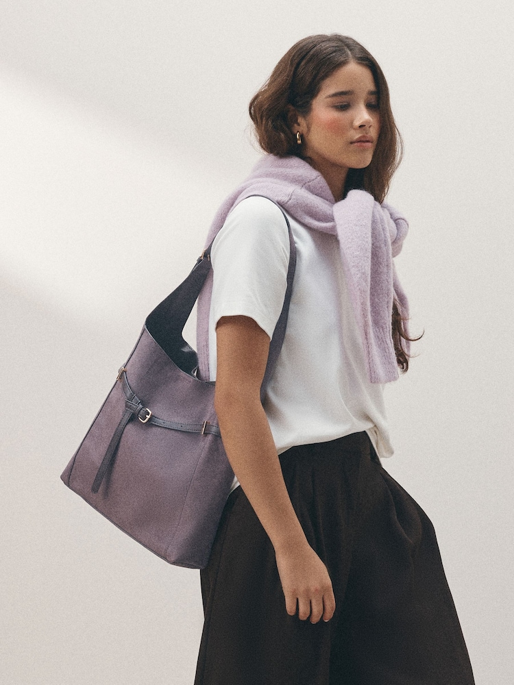 Grey Belted Slouchy Shoulder Bag - Image 2 of 4 Grey Belted Slouchy Shoulder Bag - Image 2 of 4