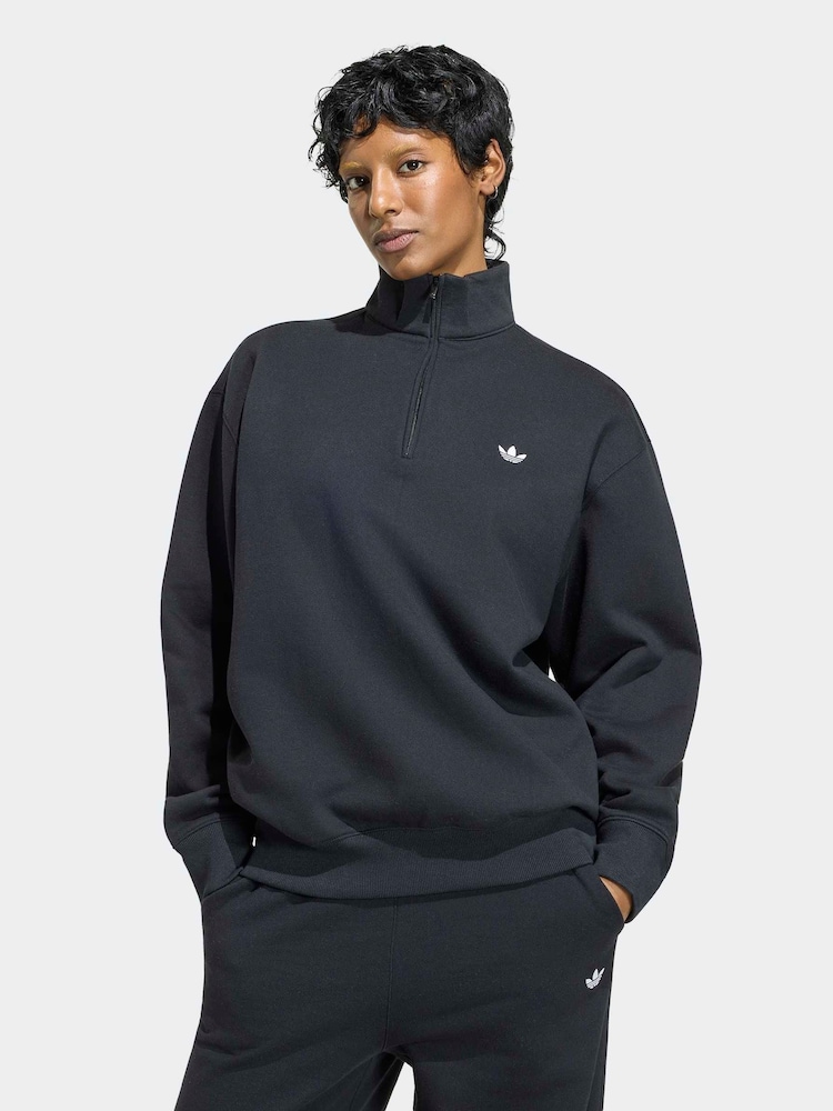 adidas Originals Black Essentials Fleece Crewneck Sweat Top - Image 1 of 7 adidas Originals Black Essentials Fleece Crewneck Sweat Top - Image 1 of 7