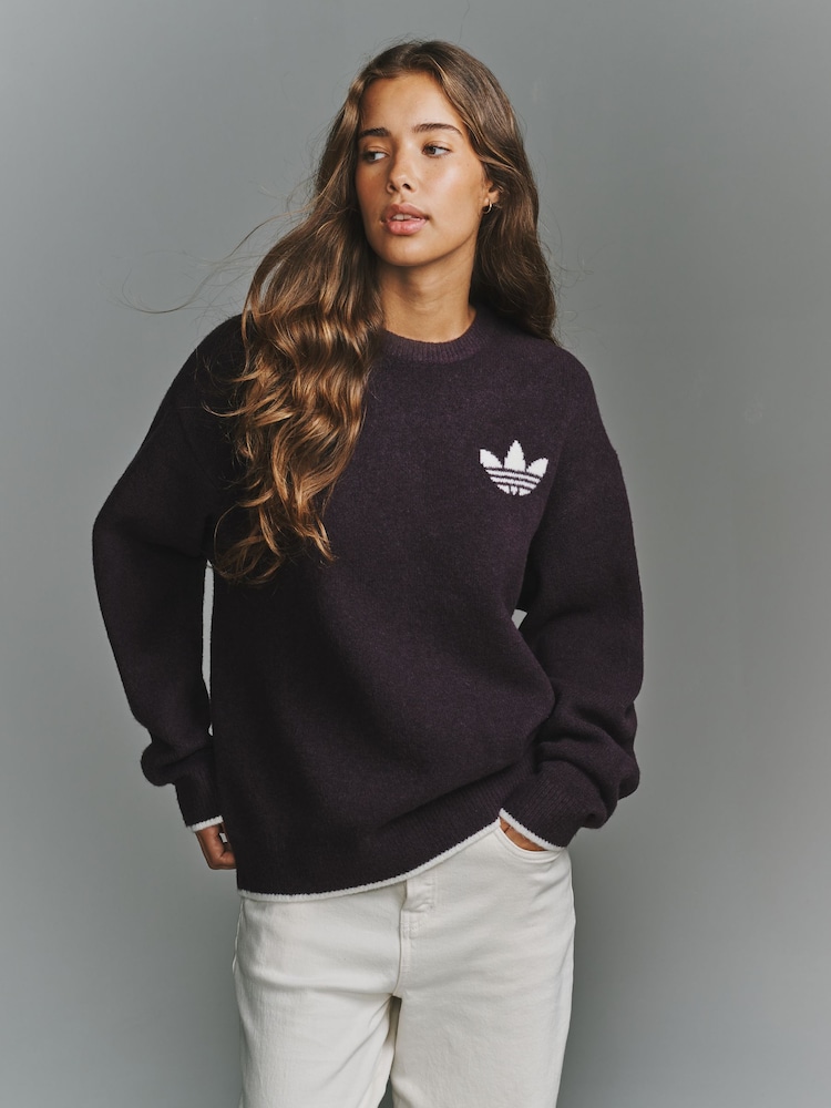 Темно-фіолетовий - adidas originals Knitted CreNeck Jumper - Image 1 of 7