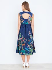 Yumi Blue Woodland Animal Print Cotton Midi Skater Dress - Image 5 of 5