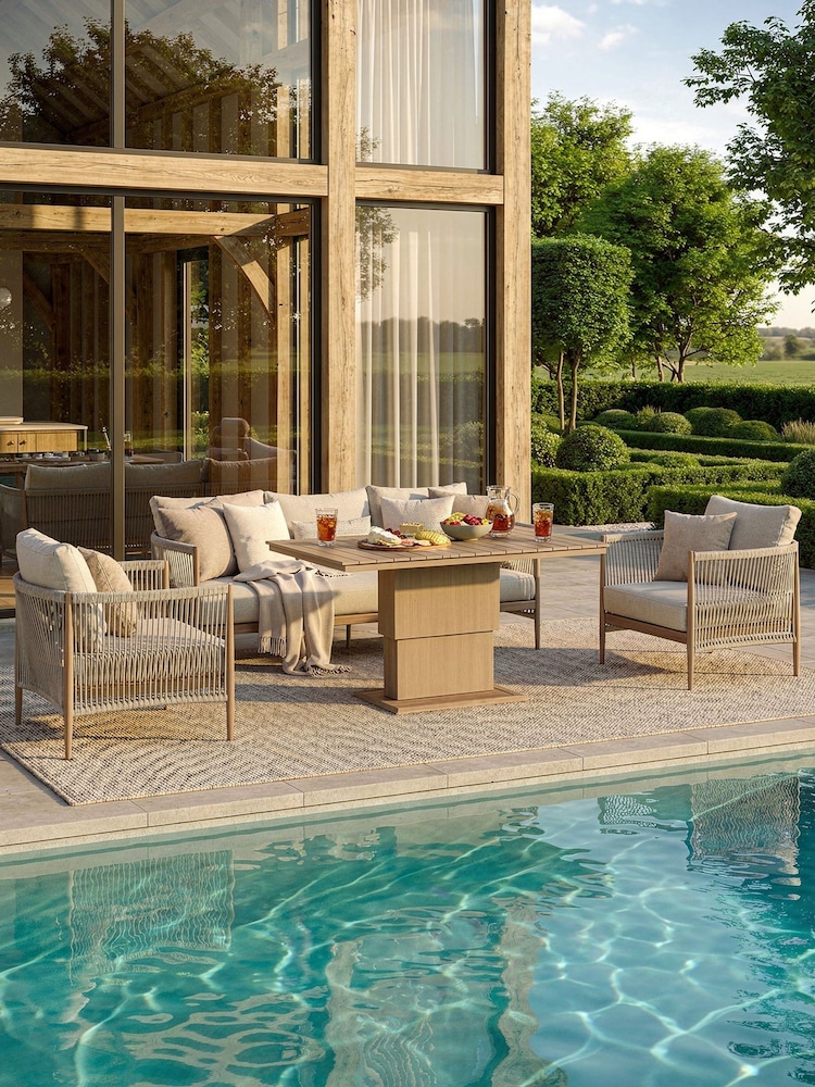 Maze Natural Linen Grey Havana 3 Seat Garden Sofa Dining Set with Rising table - Image 2 of 6 Maze Natural Linen Grey Havana 3 Seat Garden Sofa Dining Set with Rising table - Image 2 of 6