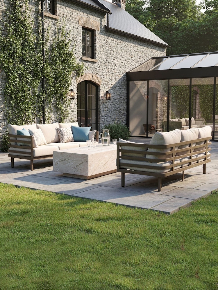 Maze 3 Piece Caf Brown Metro Garden Sofa and Coffee Table Set - Image 1 of 5