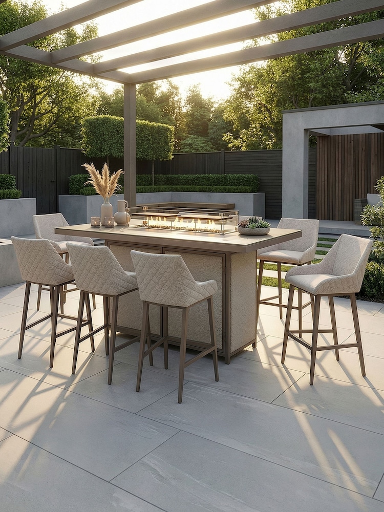 Maze Latte Brown Regal 8 Seat Rectangular Garden Fire Pit Bar Set - Image 1 of 6
