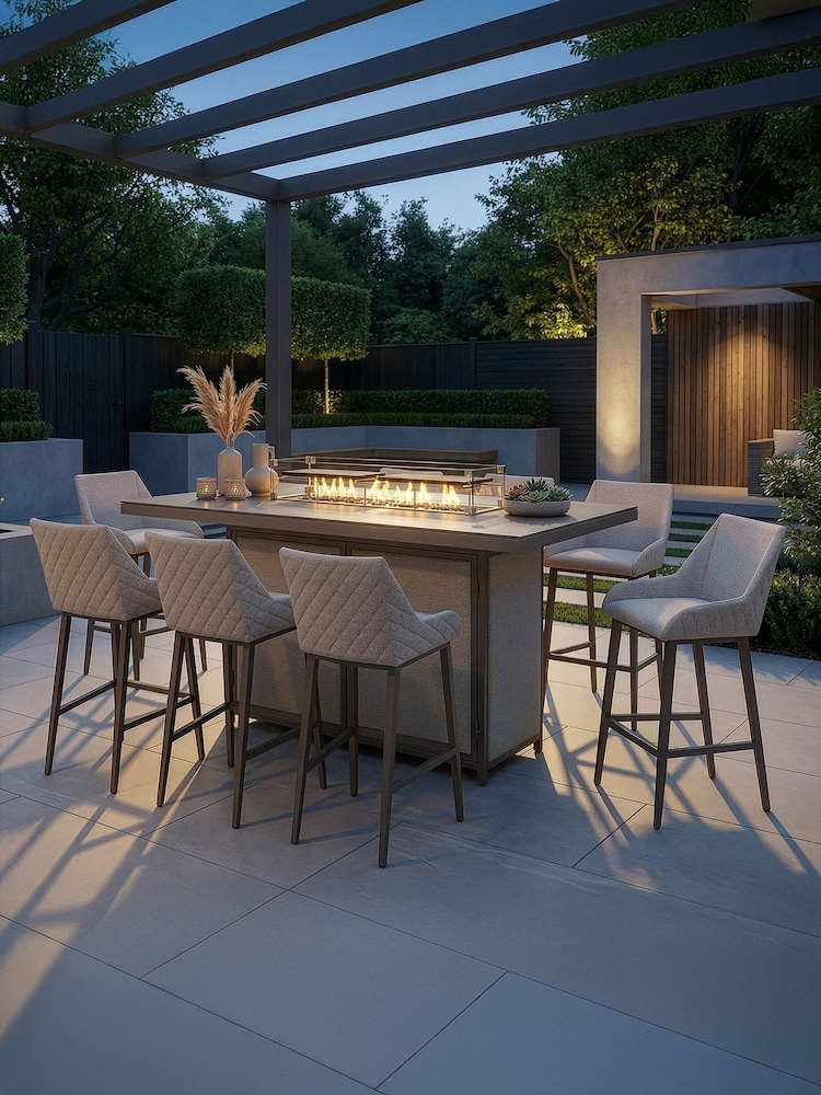 Maze Latte Brown Regal 8 Seat Rectangular Garden Fire Pit Bar Set - Image 2 of 6