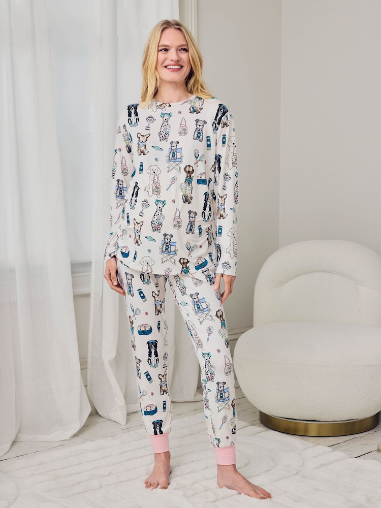 Chelsea Peers Natural Maternity The Bark Court Print Long Pyjamas Set - Image 5 of 5