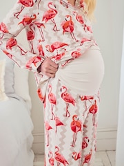 Chelsea Peers Natural Maternity Cotton Flamingo Bloom Print Long Pyjamas Set - Image 3 of 5