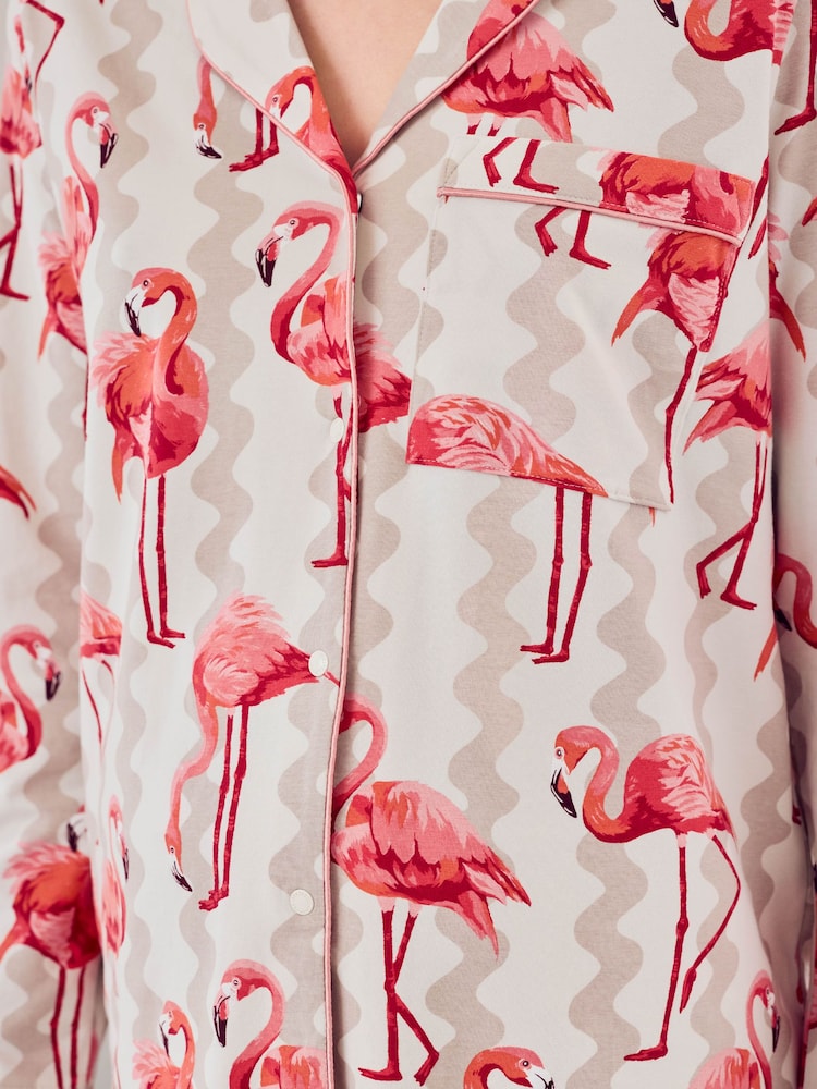 Chelsea Peers Natural Maternity Cotton Flamingo Bloom Print Long Pyjamas Set - Image 5 of 5