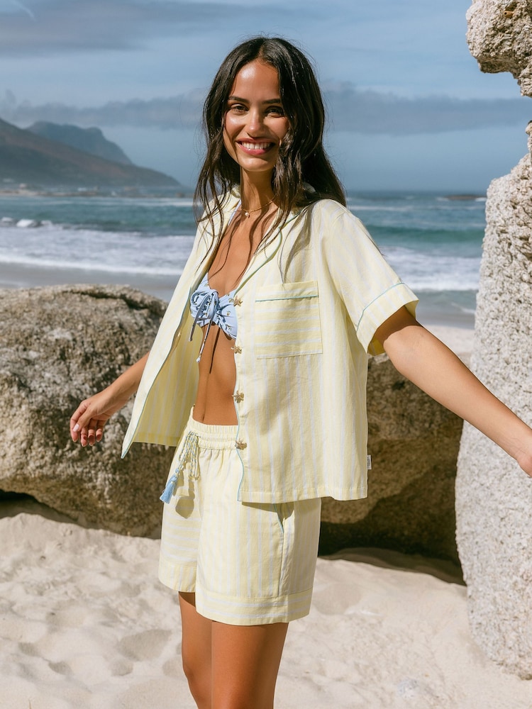 Chelsea Peers Yellow Butter Stripe Short Sleeve Shirt - Image 1 of 5