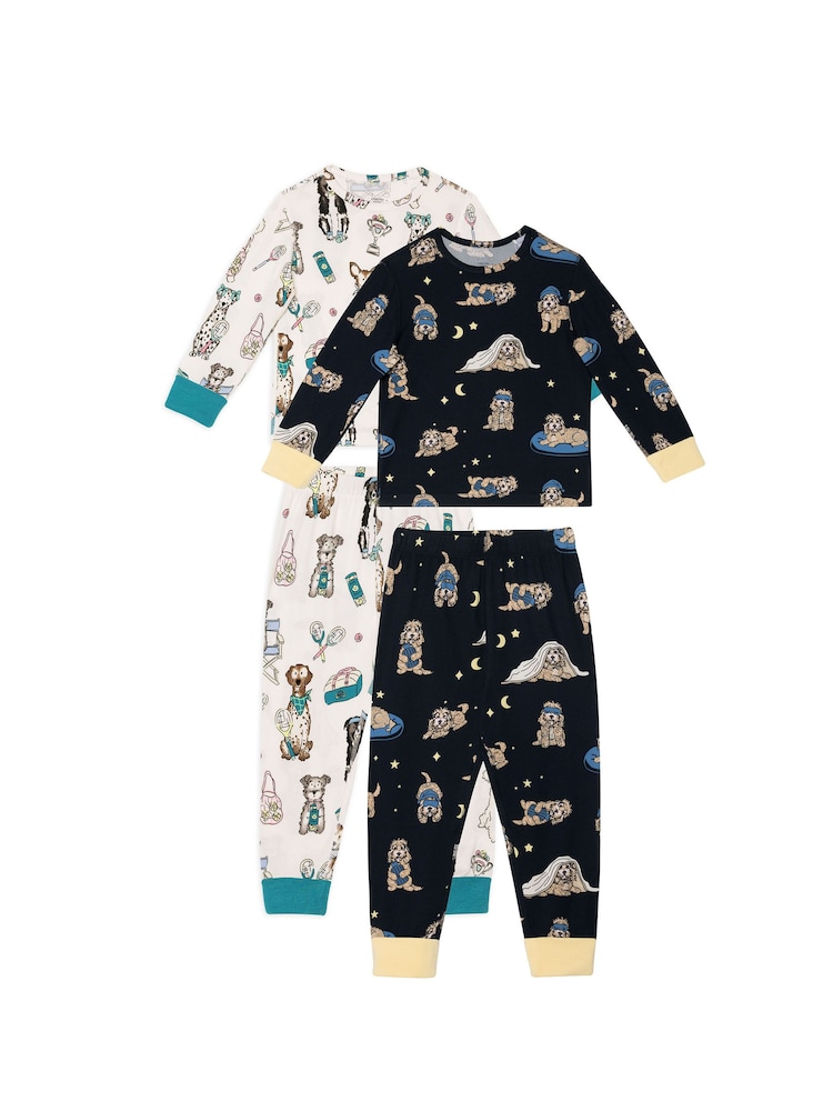 Chelsea Peers Blue Kids The Bark Cockapoo Snooze Print Long Pyjamas Set 2 Pack - Image 1 of 10