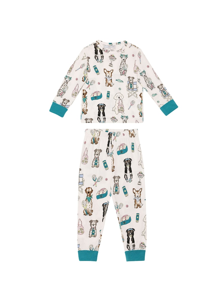 Chelsea Peers Blue Kids The Bark Cockapoo Snooze Print Long Pyjamas Set 2 Pack - Image 10 of 10