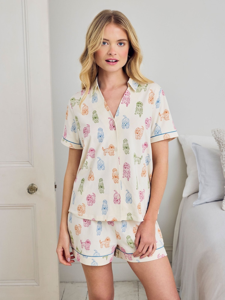 Chelsea Peers Rainbow Cockapoo Print Short Pyjamas Set - صورة 1 من 5 Chelsea Peers Rainbow Cockapoo Print Short Pyjamas Set - صورة 1 من 5