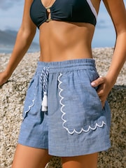 Chelsea Peers Chambray Scallop Edge Shorts - Εικόνα 2 του 5