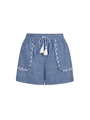 Chelsea Peers Chambray Scallop Edge Shorts - Εικόνα 5 του 5
